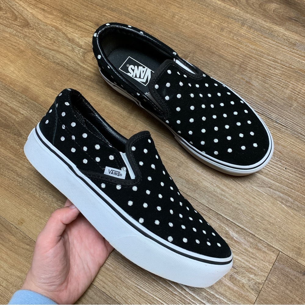 Vans Platform Slip On Shoes Black Polka Dot Print Women's Size 8.5